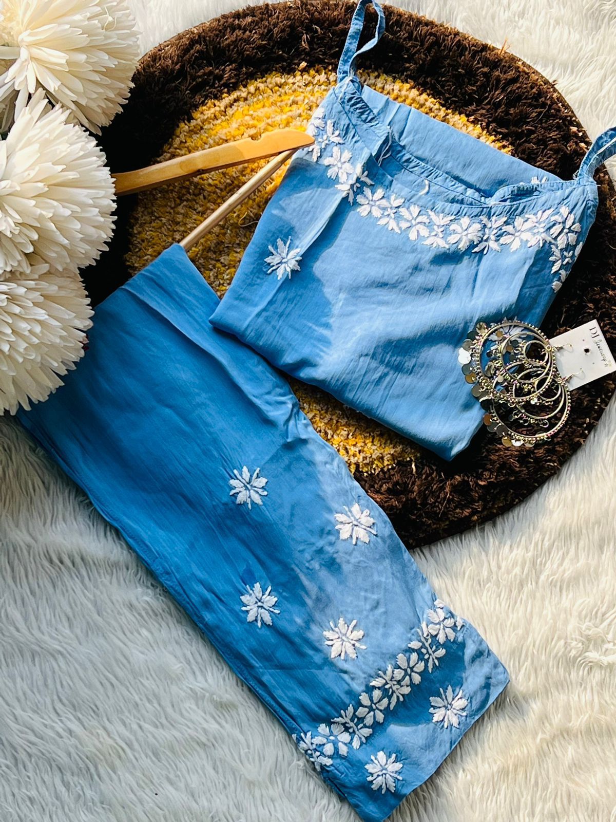 Plum Blossom Embroidered Co-Ord Set | Sleeveless